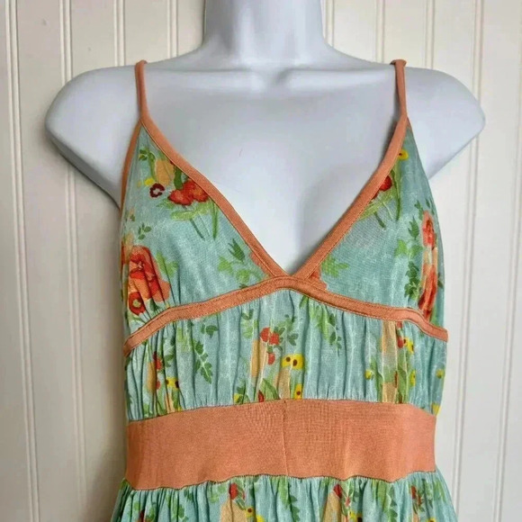 Johnny Was, Yellowfield 8 Maxi Sundress Medium 100% Silk Teal Orange Floral - Picture 3 of 10